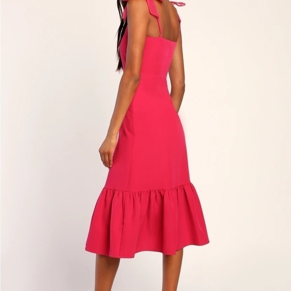 Lulu's | What a Gift Hot Pink Bow Strap Midi Dress Size Medium - Picture 3 of 6